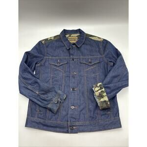 Ring Of Fire Jean Denim Jacket CAMO Button Men’s Size LARGE Blue